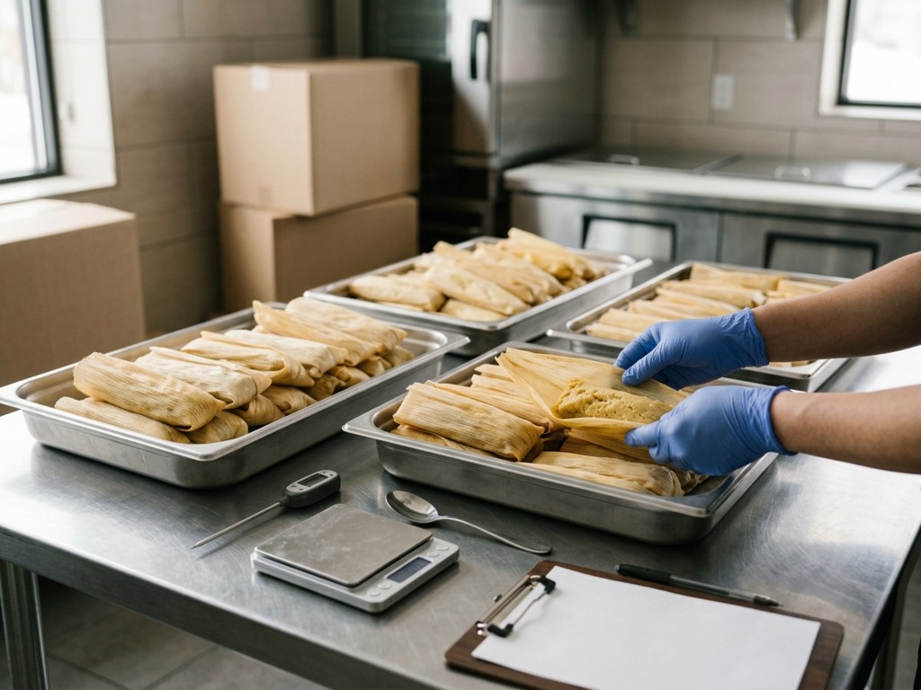 Tamal tradicional envuelto en hoja, relleno equilibrado y amarre firme, ideal para cata y control de calidad